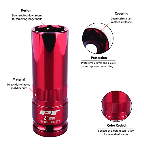 Performance Tool W32925 Performance Tool 1/2-Inch Impact Drive 21Mm Thin Wall Socket , Red #TOP3