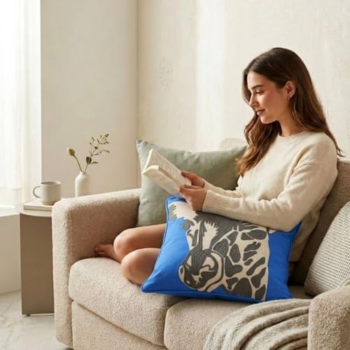 Image of SAJAVAT HOME Cotton Animal Print Cushion Cover 16x16 Inches | Decorative Sofa Pillow Cover for Bed, Couch & Chair | Cobalt Blue All-Season Cushion Cover (Pack of 1)