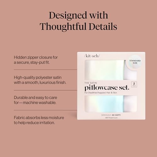 Image of Kitsch Satin Pillowcase with Zipper - 2 pcs Standard Size, Aura | Softer Than Silk Pillow Cases, Smooth Cooling Satin Pillow Case for Hair and Skin, Wrinkle-Free, Machine Washable