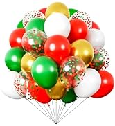 60pcs 12Inch Christmas Balloons, Red Green White Gold Confetti Balloons Latex Merry Christmas Bal...