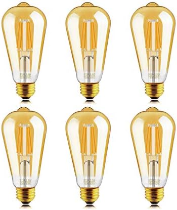 Helloify Light Dimmable Edison, Vintage Antique Style ST19(ST64) LED Filament Bulbs, 60W Incandescent Equivalent, 2500K(Amber Glass) Warm White, E26 Medium Screw Base, 6 Count (Pack of 1)