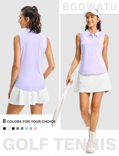Image of BGOWATU Women's Golf Shirts Sleeveless Polo Shirts Collared 3 Buttons Tennis Tank Tops UV Protection Quick Dry