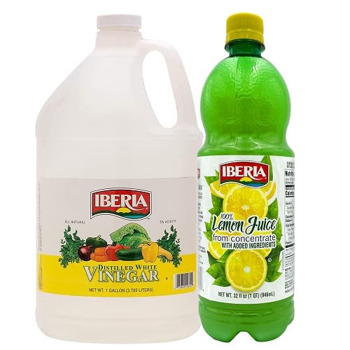 Iberia Vinagre blanco destilado natural, 1 galón, 5% de acidez + jugo de limón Iberia de concentrado, 32 onzas líquidas