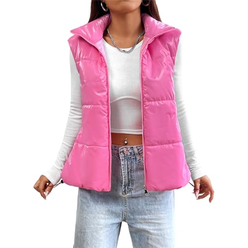 Puffer Vest Women Sleeveless Puffy Jacket Stand Collar Zipper Vests Oversized Padded Fall Winter Coat with Pockets