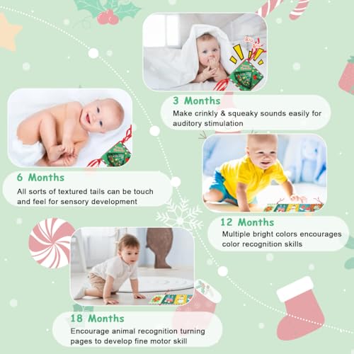 Image of SNOWIE SOFT Baby Cloth Book 115x70cm 3D Christmas Themed Colorful Baby Crib Cloth Fence Wrap with Fun Mirror, Squeaky Toy, Interactive Play Book for Tummy Time