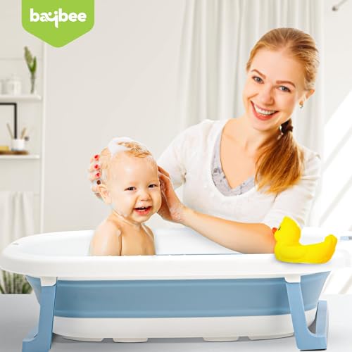 Image of Baybee Jolly Bath Tub for Baby 0 to 5 Years | Foldable Baby Bath Tub for Kids with Anti Skid Base & Drainer | Mini Swimming Pool for Babies | Bather & Bathtub for Newborn Boys Girls (Blue)