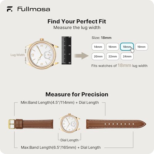Image of Fullmosa Watch Band, Quick Release Leather Watch Strap Compatible with Samsung Galaxy Garmin for Men Women, Replacement Bands Width 12mm 14mm 16mm 18mm 19mm 20mm 21mm 22mm 24mm