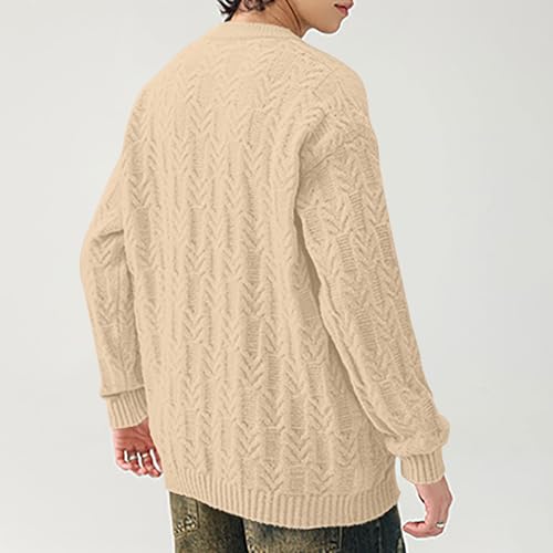 Mens Oversized Lightweight Sweater Long Sleeve Cable Knit Aesthetic Pullover Y2K Vintage Jumper Crewneck Sweaters3