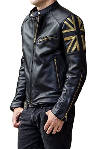 Veste de moto vintage en cuir véritable Cover