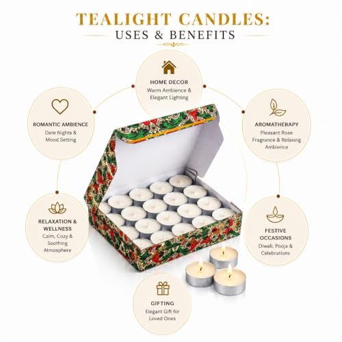 Image of Scented Tealight Candles, Basil Fragrance, Pack of 20, White Wax Tea Light Candles for Home Decor, Pooja, Diwali & Festivals