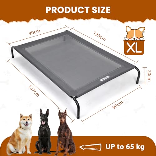 Nobleza Hundeliege Outdoor, Erhöhtes Hundebett Grosse Hunde, für Draußen Camping, Kühlendes Erhöhtes Hund Haustierbett, Haustierliege Waschbar und Robuster, Grau, XL, 137x90x20CM