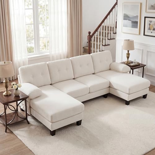 NuvlaGu sofá de 4 plazas en forma de U con chaise longue, sofá tapizado moderno en chenilla, sofá cama con respaldo ajustable, espacio de almacenamiento y reposabrazos desmontables, sofá para