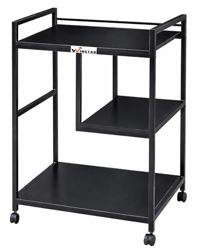 Image of WINSTAR Large Printer Stand with Storage Shelf for Home Office Organization | Made in India Printer Table on Wheels, Shredder & CPU Stand, Rolling Cart for Computer (Black, Split Shelf-31x24x18 in)