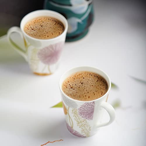 Image of Dandy Lines Conical Mug with Multicoloured Flowers, Ceramic, Pack of 4, Microwave & Dishwasher Safe, Great for Home Use & Gifting