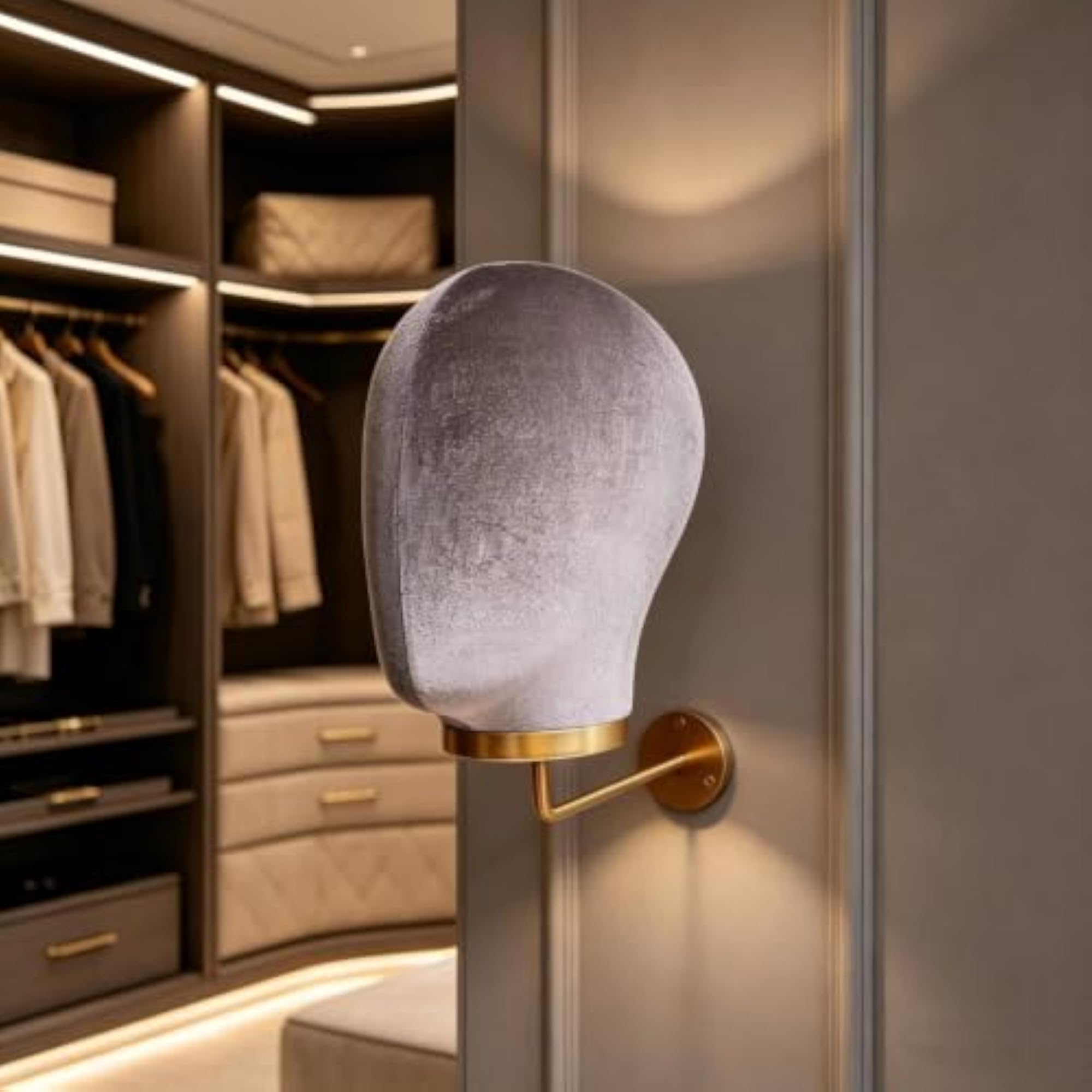 Wall Mounted Velvet-Covered Head Display Stand