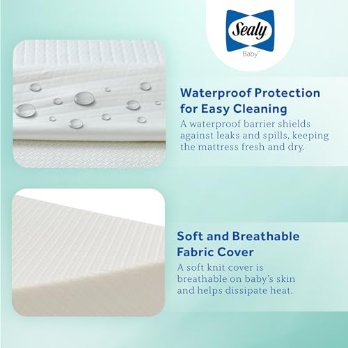 Image of Sealy Baby Butterfly Knit Breathable Crib Mattress, GREENGUARD GOLD Certified, Made in USA, Premium Foam, Washable Easy to Clean Cover, Toddler Bed Fit, Safety & Quality Tested, 52x28 inch