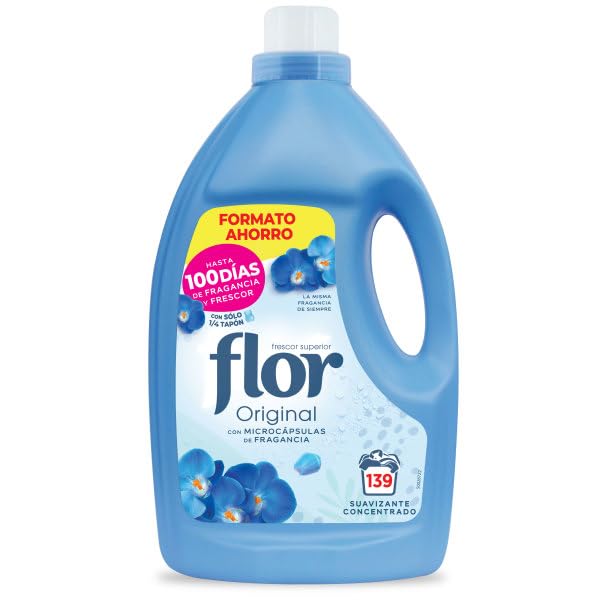 Flor Suavizante para la ropa concentrado, aroma original azul, pack de 6 unidades, hasta 834 dosis