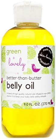 Green + Lovely Better than Butter Belly Oil Pregnancy Stretch Mark Prevention, Stretch Mark Cream, Pregnancy Must Haves, Pregnancy Essential, Enhanced Vitamin E Skin Elasticity, 9 Fl Oz Unscented