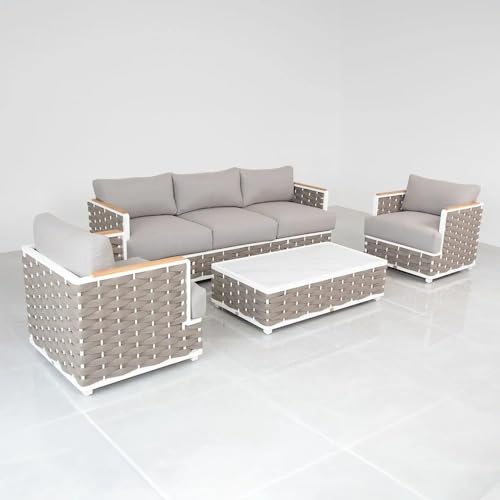 Image of Balcony Rope 5 Seater Sofa Set Outdoor Furniture Royal Sofas for Garden and Living Room & Balcony with Centre Table (Light Grey)