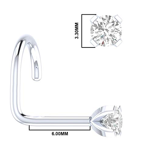 1/10 Ct Diamond Nose Stud 14K White Gold Nose Ring Twist Screw Hi Color #TOP2