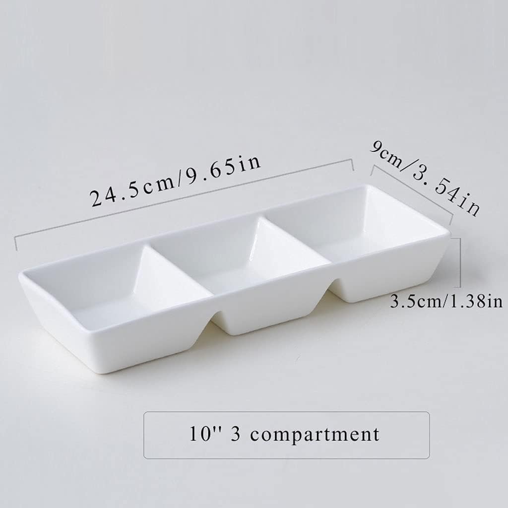OUSIKA Dip Bowl White Ceramic Soy Sauce Dish 3 Compartment Appetizer Plate Tray Divided Dipping Sauce Dishes for Sushi Ketchup Appetizer Serving Dish