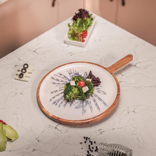 Image of Shell Yeah Serving Board with Enamel Finish | Handcrafted Wooden Serving & Charcuterie Board with Fish Design for Appetizers & Desserts | Food Safe