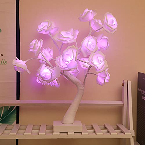 HUIKJI Lámpara de mesa con diseño de rosas, árbol de hadas, para mamá, niñas, adolescentes, día de la madre, dormitorio, boda, festival, día de San Valentín, decoración de color morado Cover