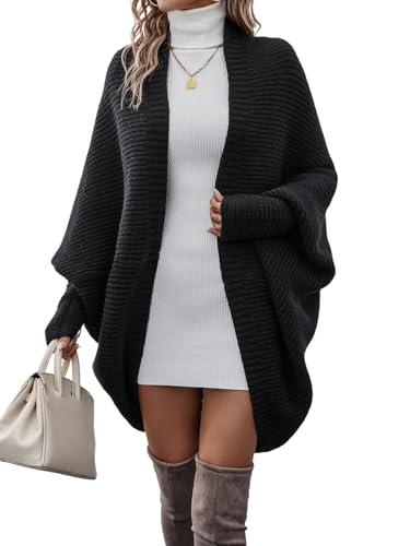 Image of Verdusa Women's Chunky Oversized Long Cardigans Open Front Dolman Long Sleeve Fall Sweaters Outerwear Coats Black Small