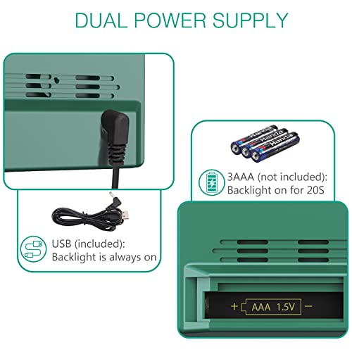 Oria Digital Alarm Clock, Led Display Electric Clock, 6.5 In Large Led Alarm Clock, Desk Alarm Clock With Temperature Display, 12/24Hr, Snooze, 1.5 M Usb Cable, For Bedrooms Living Room, Green #TOP5