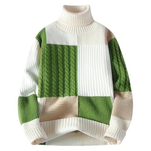Men Fall Winter Turtleneck Sweater Patchwork Loose Casual Knit Sweaters