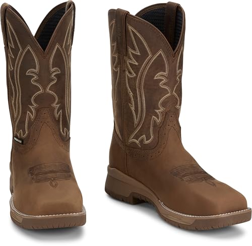 Justin NiTread 11” Western Work Boots for Men - Commander Collection - Square Toe Full-Grain Leather Men’s Work Boots with Comfort Footbed and Oil & Slip-Resistant Outsole