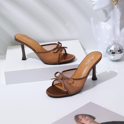 Image of Mostrin Kitten Heels for Women Round Toe Heels With Bow Vintage Mules Sexy Slip on Stiletto Backless Sandals for Party Daily