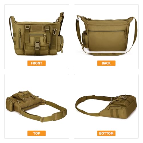 HUNTVP Taktisch Schultertasche Militär Crossbody Bag Sling Tasche Wasserabweisend Umhängetasche Messengerbag Aktentasche mit Verstellbar Schultergurt Outdoor,Braun