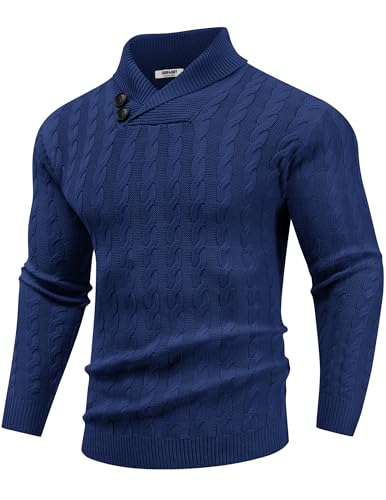 Pull à col châle homme bleu royal chaud en maille torsadée décontracté XL
