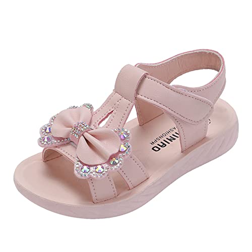 Girls Princess Rhinestones Bow Flat Sandals Open Toe Soft Sole T Strap Cute Dress Up Shoes for 4 to 12 Years Kids
