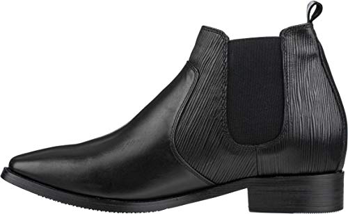 CALTO Men's Invisible Height Increasing Elevator Shoes - Black Premium Leather Slip-on High-top Chelsea Boots - 2.8 Inches Taller - T54021 - Size 8 D(M) US3