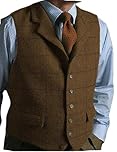 Mens Casual Plaid Suit Vest Tweed Slim Fit Waistcoat for Wedding Groomsmen(Brown,M)
