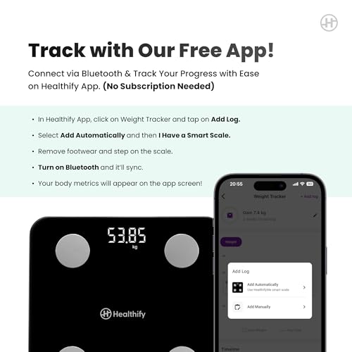 Image of HealthifyMe Smart Scale | Track 11+ Key Body Metrics | 1 Month HealthifySmart Plan | Data Driven Smart Weight Loss with HealthifyMe Smart Scale | Black