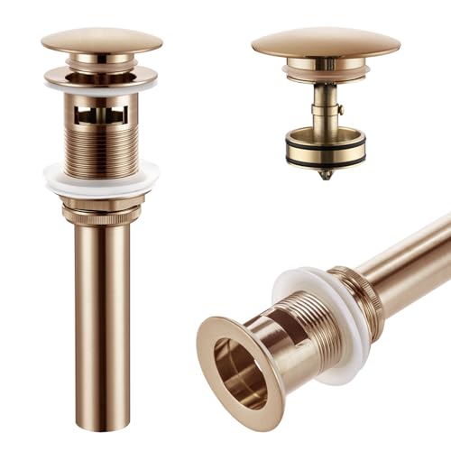 KOKOSIRI Bathroom Sink Drain with Detachable Hair Catcher Pop Up Sink Drain with Strainer Basket Anti Clogging for Vanity Vessel Sink with Overflow Champagne Bronze C1001CPG