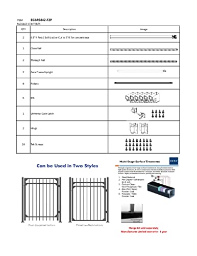 XCEL Fence: Black Steel Anti-Rust Gate, Flat End Top Pickets, Close Bottom Cross Rail or Option to Flip- 4ft W x 5ft H - DIY Installation Kit, for Outdoor, Yard, Pario, Entry Way, on Soil or Concrete.