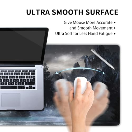 Image of Kawani Forest Extra Large Black Gaming Mouse Pad Non-Slip Rubber Giant Mountain Mousepad 31.5x11.8in with Stitched Edge Waterproof Keyboard Pads Computer Desk Laptop Mat for Work Game Office Home