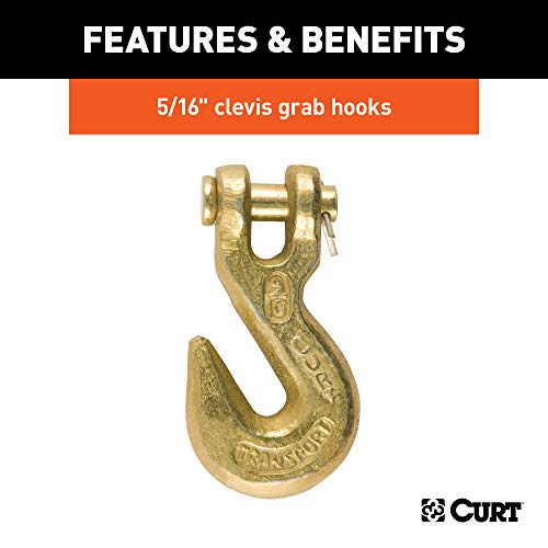 Curt 80306 16-Foot Transport Binder Chain, 5/16-Inch Clevis Hooks, 18,800 Lbs Break Strength, Load Tie-Down, Trailer, Flatbed #TOP4