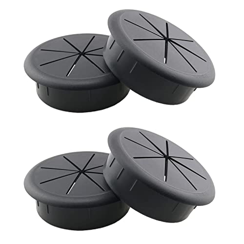 HJGarden 4 x flexible Schreibtisch-Kordelösen, Draht-Organizer, Lochabdeckung für die Verwaltung und Verstecken von Büro-PC-Desktop-Kabeln (schwarz) Cover