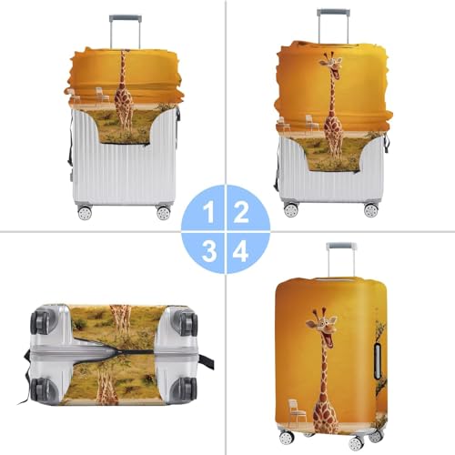 Image of Funny Giraffe Luggage Cover for Suitcase 32-34 Inch - Vibrant Orange Cartoon Animal Travel Luggage Protector - Stretch Washable Anti-Scratch Suitcase Cover,XL