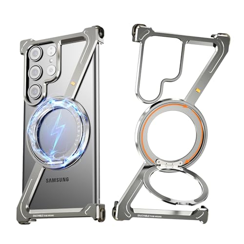NIFBANG Z Shape für Samsung Galaxy S24 Ultra Rahmenlose Hülle mit Magsafe,360°Drehbar Magnetisch Stander Handyhülle,Alum...