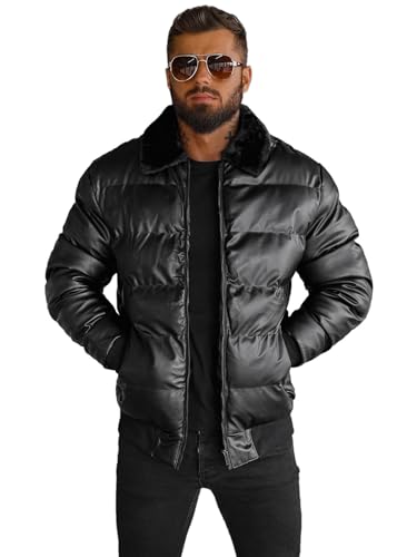 OZONEE Herren Lederjacke Kunstlederjacke Winterjacke Kunstleder Jacke Winter Bikerjacke Übergangsjacke Herrenjacke Leder Echtlederjacke Echtleder Wildleder Biker 777/2156K SCHWARZ XL