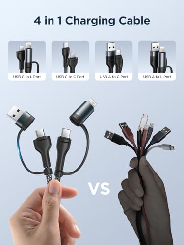 Image of 4 in 1 Charging Cable [2Pack 6.6FT] 60W Fast Charging Cord Apple MFi Certified Lightning Cable Nylon Braided Multi USB C Cable for iPhone 16 /15 14 13 iPad Samsung Galaxy MacBook iPad Tablets and More