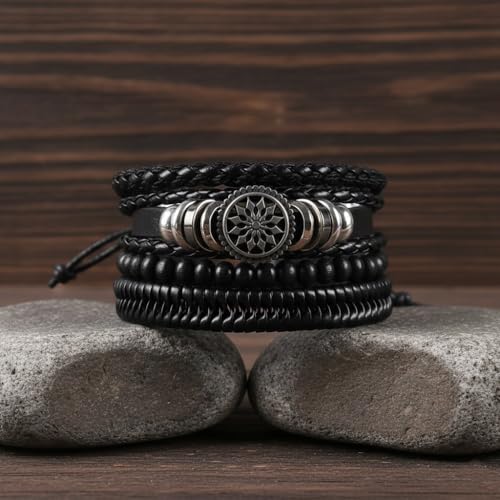 Vientiq Store Vientiq Men's Black Multi-Layer Leather Bracelet Set - Image 5