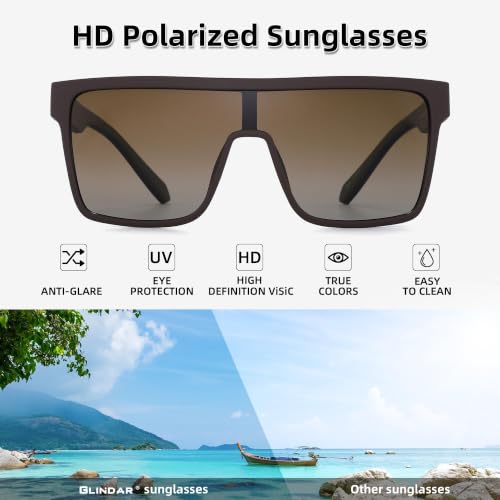 Image of GLINDAR Polarized Sunglasses Men Flat Top Womens, Oversized Square Shield | One Piece,Trendy,Lightweight,Driving