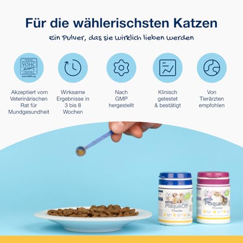 ProDen PlaqueOff Pulver für Katzen Zahnpflege 40 g, natürliche Zahnreinigung, Zahnputzflocken für Katzen bei Zahnbelag und Mundgeruch, Zahnstein und Plaque Entferner